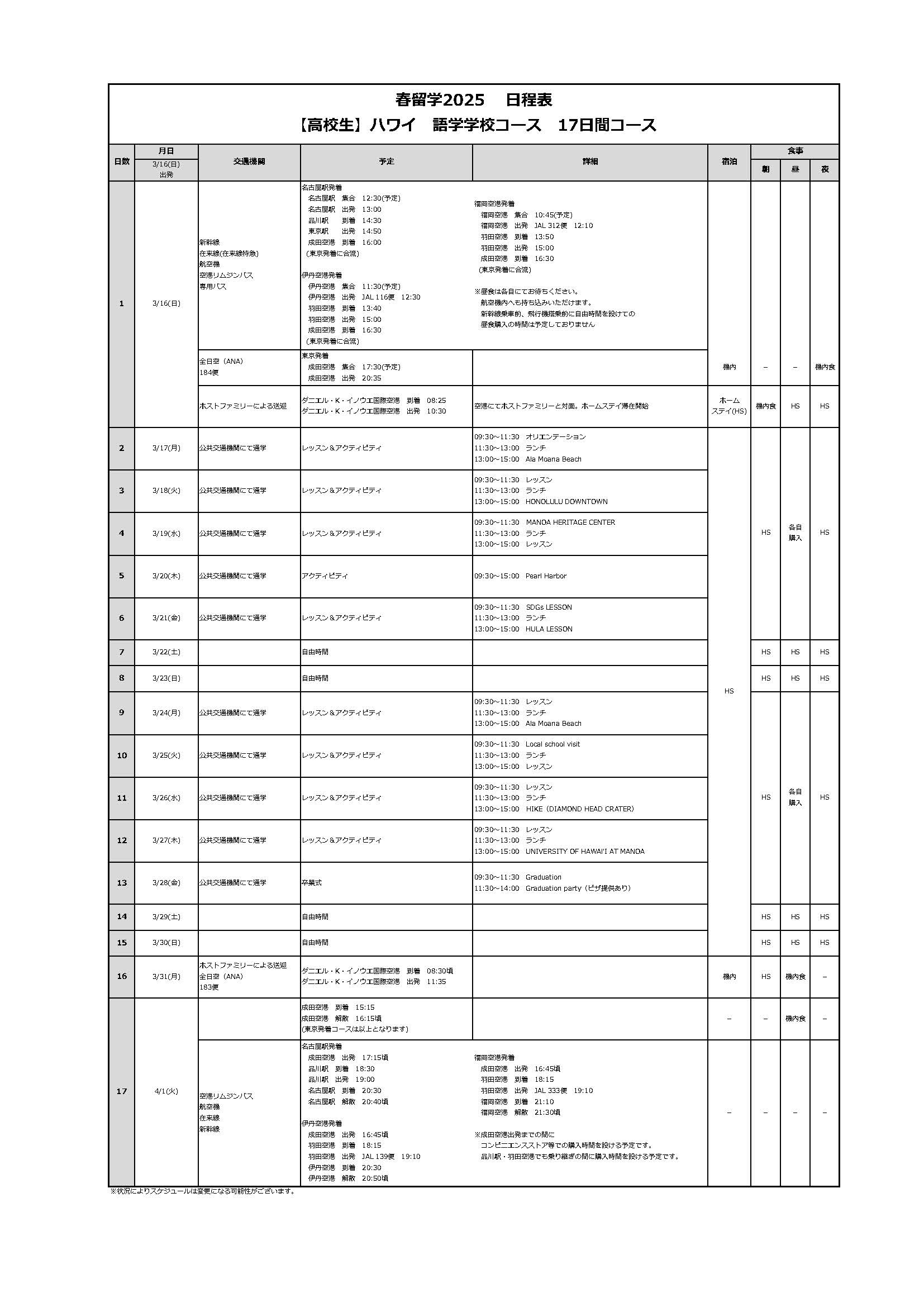 日程表